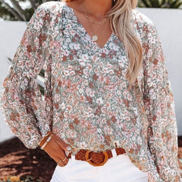 Fiona | Leichte Bluse mit Blumenmuster und Trompetenärmeln - Stilvoll und Luftig